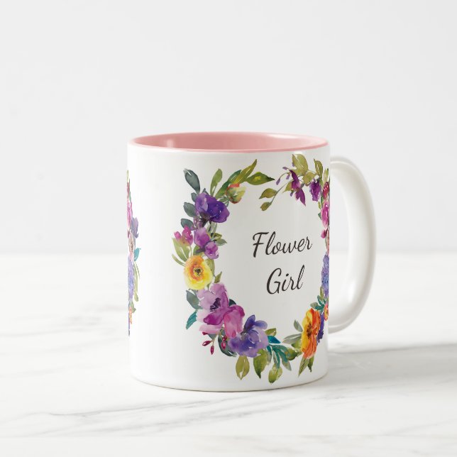 tasse de café pourpre rose florale de demoiselle (Devant droit)