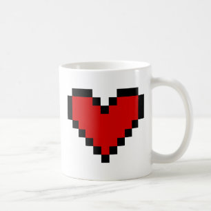 Tasse de café rouge de coeur de pixel
