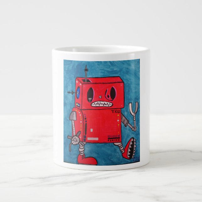 Tasse de café rouge de robot de bande dessinée (Devant)