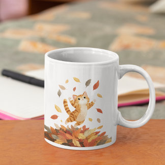 Tasse de chat automnal ludique, cadeau mignon