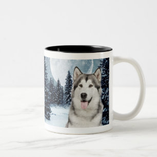 Tasse de chien de traîneau de lune d'hiver