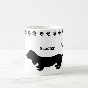 Tasse de chiot teckel silhouette noir et blanc