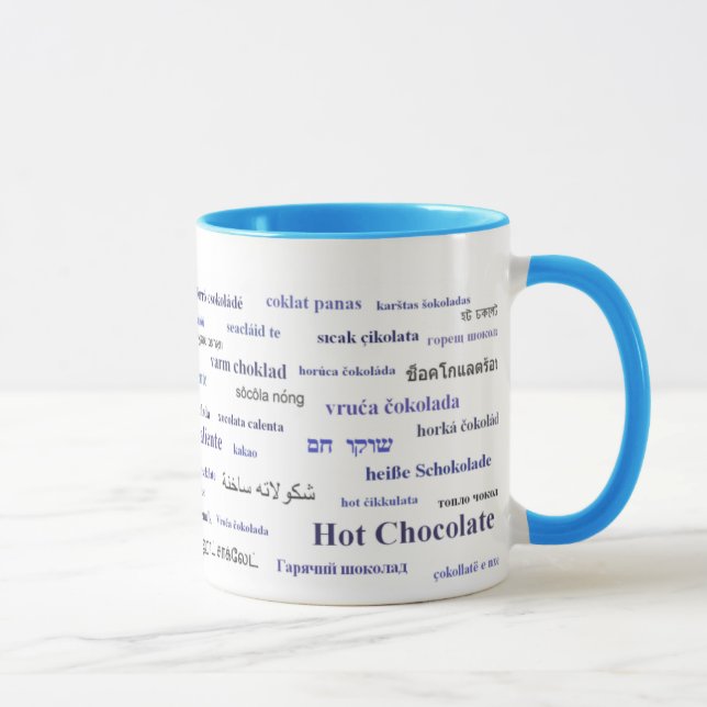 Tasse de chocolat chaud dans différentes langues (Droite)
