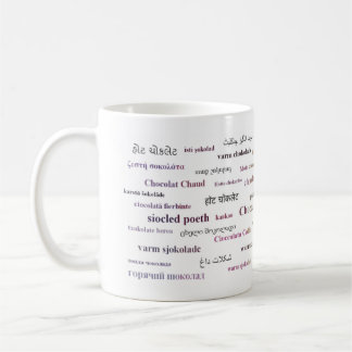 Tasse de chocolat chaud dans différentes langues