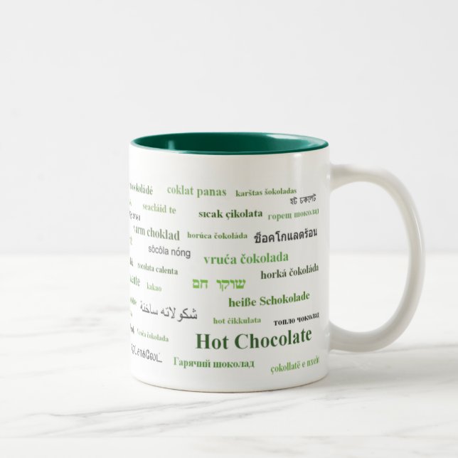 Tasse de chocolat chaud dans différentes langues (Droit)