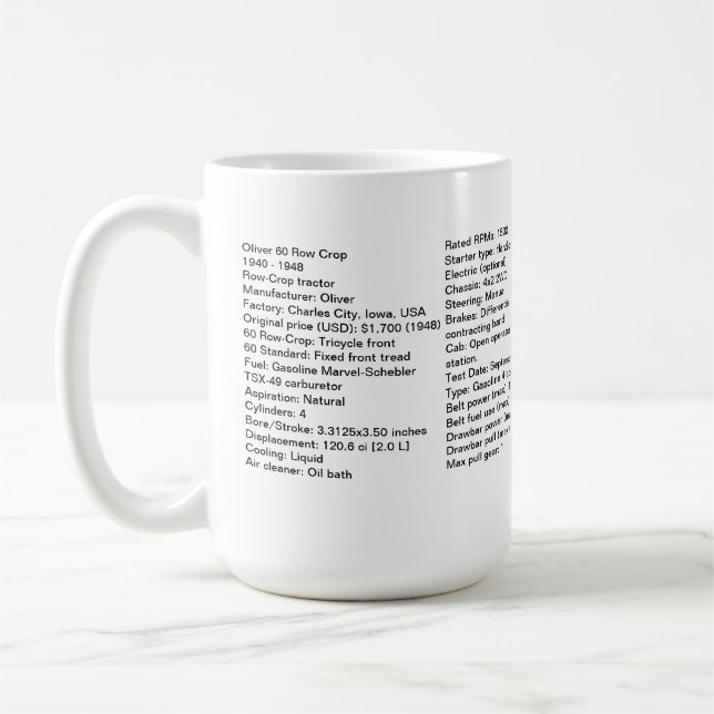 Tasse de culture de rangée d'Oliver 60 avec Spéc. (Gauche)