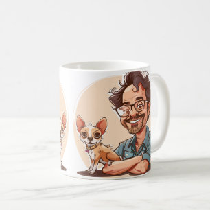 Tasse de dessin animé d'homme à barbe et Chihuahua