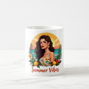 Tasse de femme aux vibrations de l'été tropical