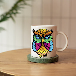 tasse de hibou géométrique colorée