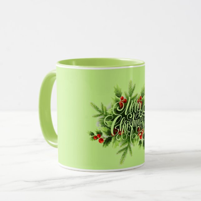 Tasse de Joyeux Noël de houx (Devant gauche)