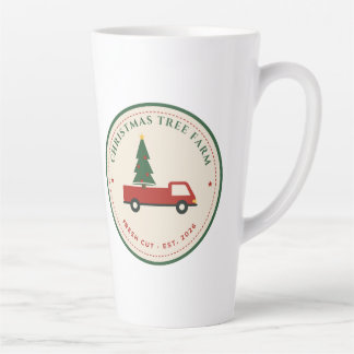 Tasse de latte Ferme de sapins de Noël Camion roug