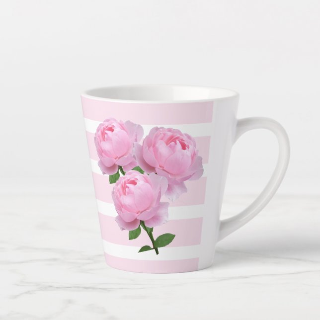 Tasse de Latte Fleurs Roses Roses Foncees (Droite)