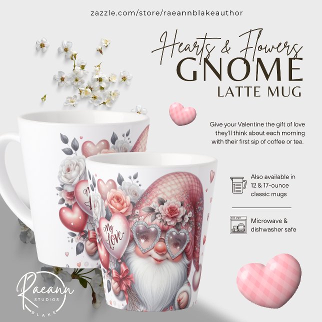 Tasse de latte Gnome Cœurs et Fleurs (Créateur téléchargé)