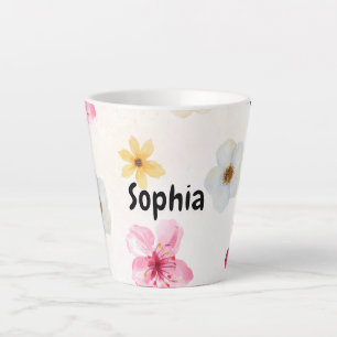 Tasse de Latte Personnalisée avec Motif Floral Aqu