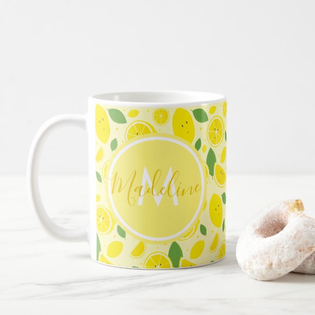 Tasse de l'initiale | de nom de motif de feuille (Avec donut)