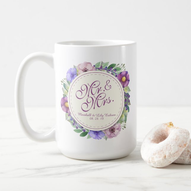 Tasse de M. et de Mme Elegant Floral Wedding (Avec donut)