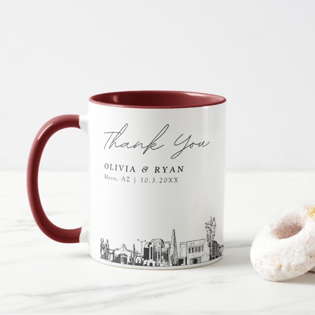 Tasse de mariage personnalisée simple esquisse de  (Avec donut)