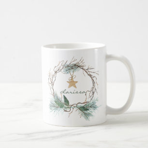 Tasse de monogramme d'étoile de branches de pin de