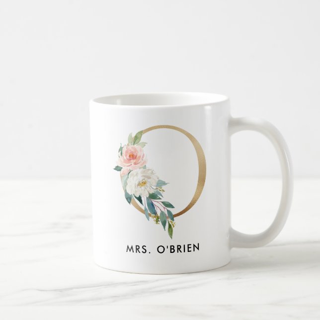Tasse de monogramme, monogramme floral O, cadeau (Droite)