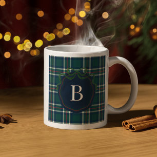 Tasse de Noël à monogramme à carreaux tartan prépa