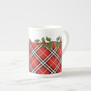Tasse de Noël de porcelaine tendre de plaid et de