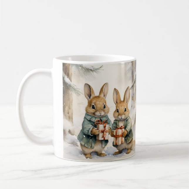 Tasse de Noël illustrée de jolis lapins (Gauche)
