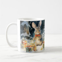 Tasse de Noël illustrée de jolis lapins