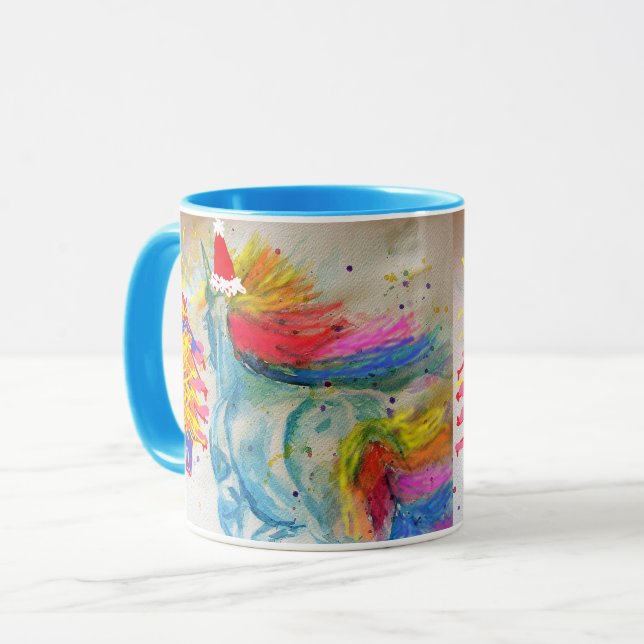 Tasse de Noël Licorne du Père Noël Bleu (Devant gauche)