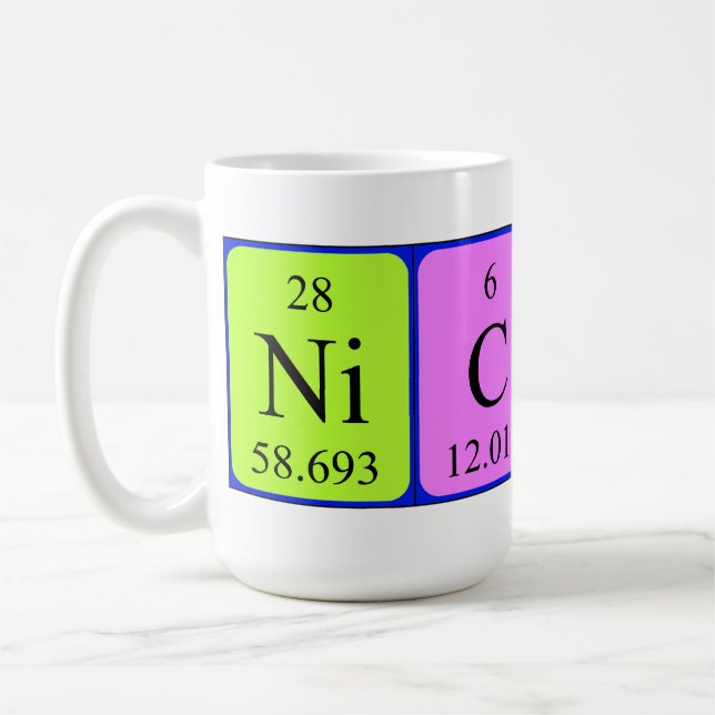 Tasse de nom de table périodique de Nicky (Gauche)