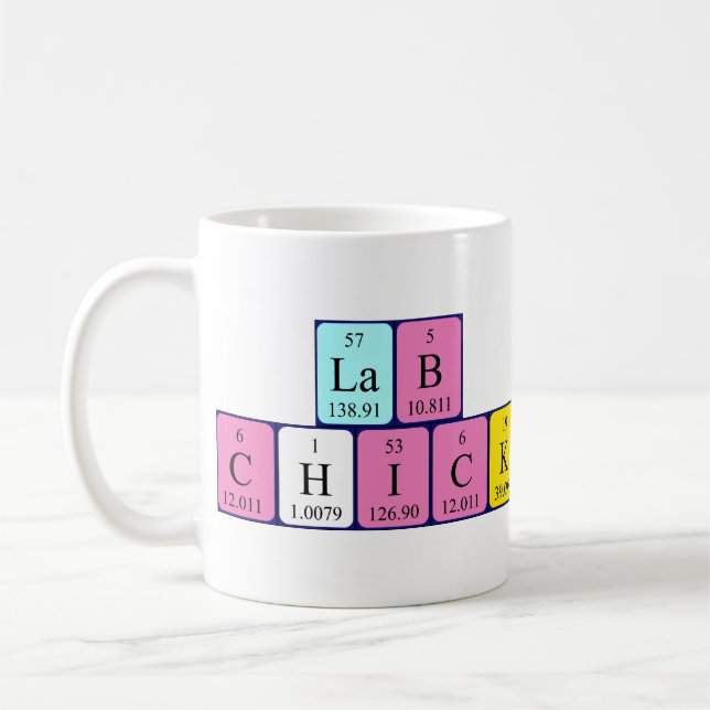 Tasse de nom de table périodique de poussin de (Gauche)