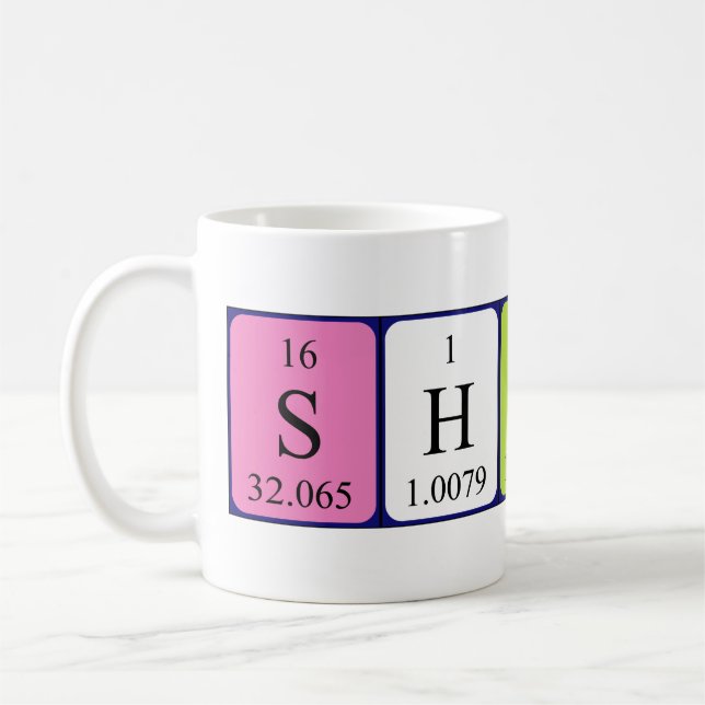 Tasse de nom de table périodique de Shirin (Gauche)
