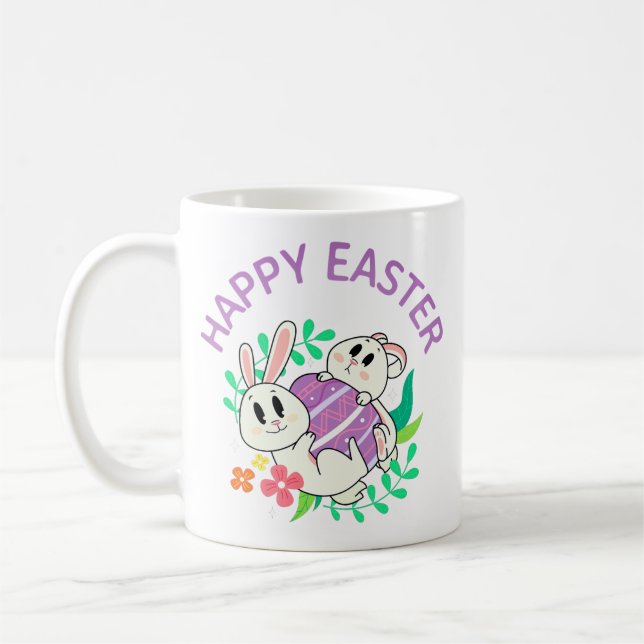 Tasse de Pâques avec un câlin de lapin et d'oeuf (Gauche)