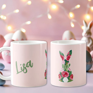Tasse de Pâques Lapin Floral avec Fond Rose Clair 