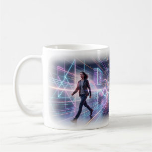 Tasse de parcours de ville du futur néon à travers