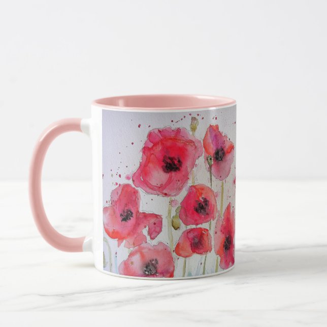 Tasse de peinture aquarelle de coquelicots rouges  (Gauche)