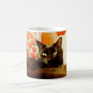 Tasse de peinture de chat noir