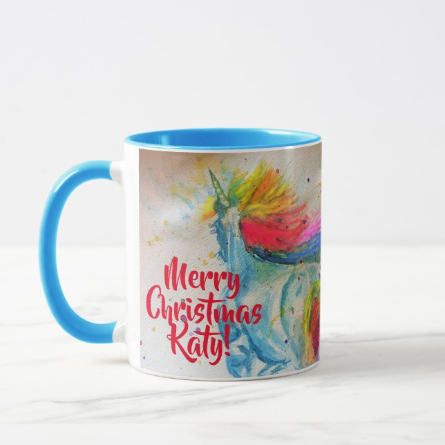 Tasse de peinture de Noël à l'aquarelle Licorne Ar (Gauche)