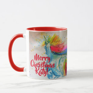 Tasse de peinture de Noël à l'aquarelle Licorne Ar