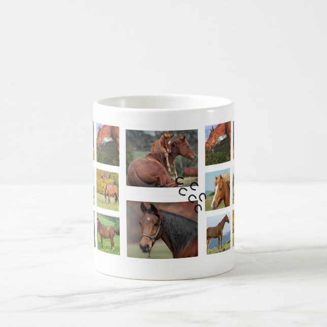 Tasse de photo de collage de cheval (ronde) (Centre)