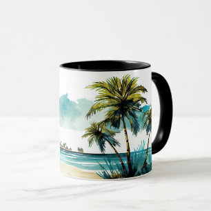 Tasse de plage tropicale à l'aquarelle 
