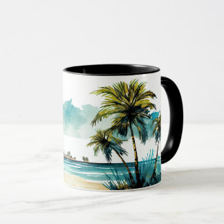 Tasse de plage tropicale à l'aquarelle 