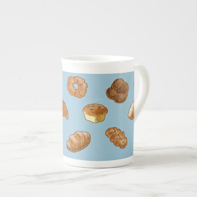 Tasse de porcelaine tendre de motif de pain - (Devant droit)