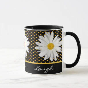 Tasse de rire de point de polka de marguerite de
