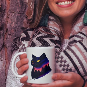 Tasse de silhouette de coucher de soleil en forêt,