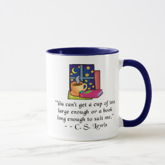 Tasse de sonnerie de citation de thé et de livres