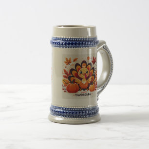 Tasse de Thanksgiving à bordure avec un dindon mig