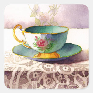 Tasse de thé 0001 sur des autocollants de dentell