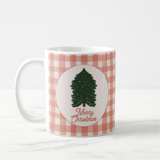 Tasse de vacances rouge à carreaux initiale Joyeux