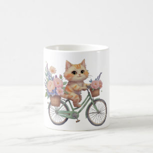 Tasse de vélo floral avec un chat mignon – Cadeau