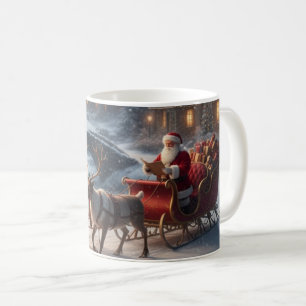 Tasse de village de Noël enneigé avec traîneau du
